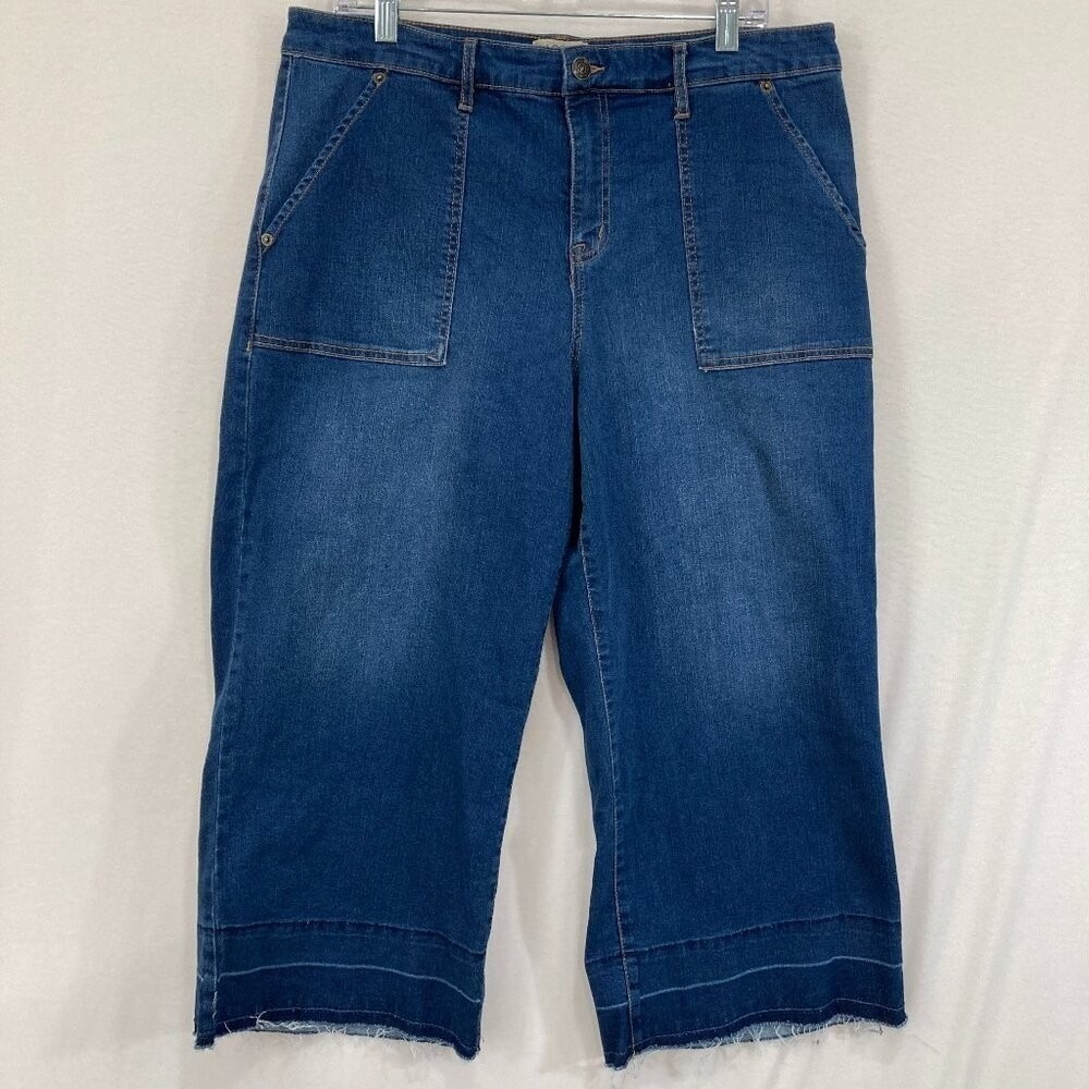 LOGO by Lori Goldstein size‎ 16 Blue Indigo High Waist Wide Leg Capri Jeans